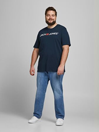 Jack&Jones Sıfır Yaka Büyük Beden Lacivert Erkek T-Shirt 12184987