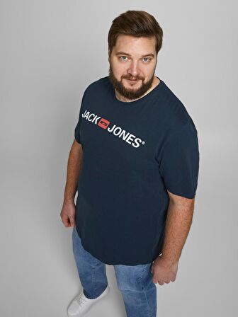 Jack&Jones Sıfır Yaka Büyük Beden Lacivert Erkek T-Shirt 12184987