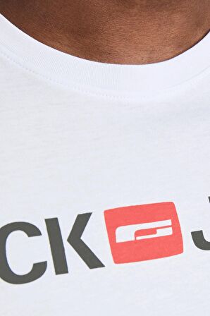 Jack & Jones O Yaka Baskılı Beyaz Erkek T-Shirt JJECORP LOGO TEE SS CREW NECK NOOS