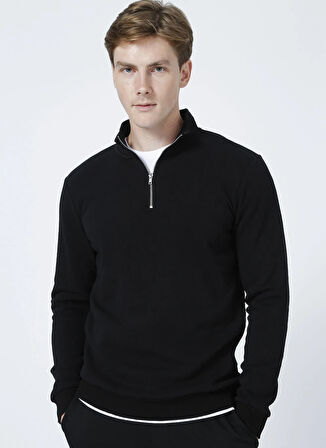 Only & Sons Dik Yaka Düz Siyah Erkek Sweatshirt