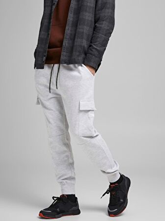 Jack&Jones Lastikli Paça Lastikli Bel Açık Gri-Melanj Erkek Pantolon 12184972