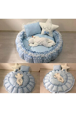 Nest Mavi Tasarım Yıldızlı Açılır - Kapanır Oyun Minderi Jaju-babynest Anne Yanı