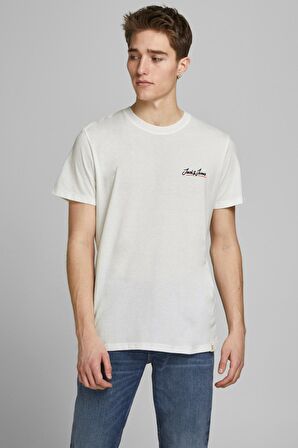 Jack & Jones Erkek Baskılı Bisiklet Yaka T-Shirt 63412186758 Beyaz