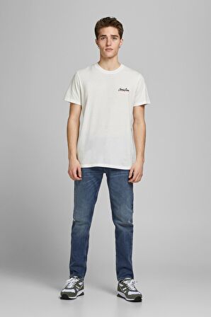 Jack & Jones Erkek Baskılı Bisiklet Yaka T-Shirt 63412186758 Beyaz