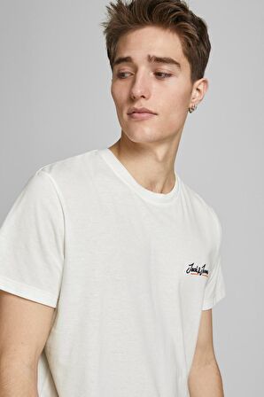 Jack & Jones Erkek Baskılı Bisiklet Yaka T-Shirt 63412186758 Beyaz