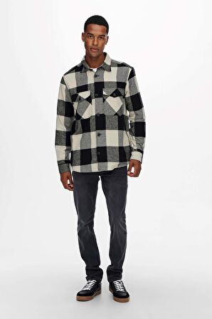 Only & Sons Erkek Onsmılo Kareli Çift Cepli %100 Pamuk Gömlek 22019854 Siyah