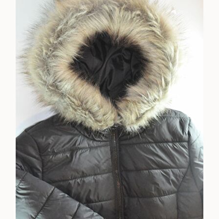 Only Kadın Mont Onldogukan Hood Fur Padded 15231669-BLK