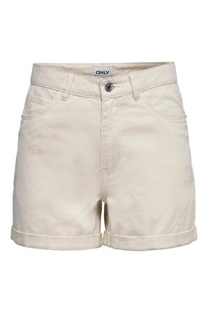 Only Onlvega Krem Kot Şort Mom Shorts - 15230571