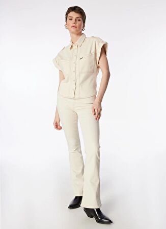 Only Yüksek Bel Geniş Paça Dar Ekru Kadın Denim Pantolon ONLBLUSH MID FLARED DNM DOT019 NOOS