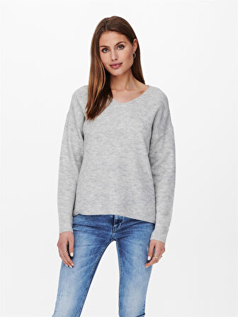 ONLCAMILLA V-NECK L/S PULLOVER KNT NOOS Kadın Gri Kazak - 15204588