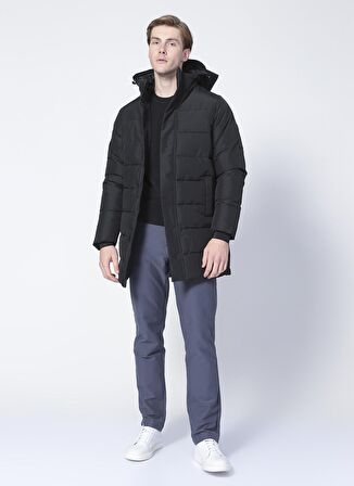 Only & Sons 22020156_Onscarl Long Quilted Coat Kapüşonlu Normal Kalıp Düz Siyah Erkek Mont