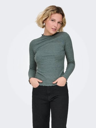 Only ONLEMMA L/S HIGH NECK TOP NOOS JRS Yeşil Kadın T-Shirt 15180040