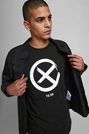 Erkek Siyah Baskılı Printed T-Shirt - 12195559