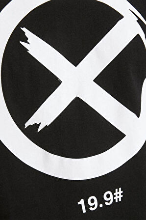 Erkek Siyah Baskılı Printed T-Shirt - 12195559