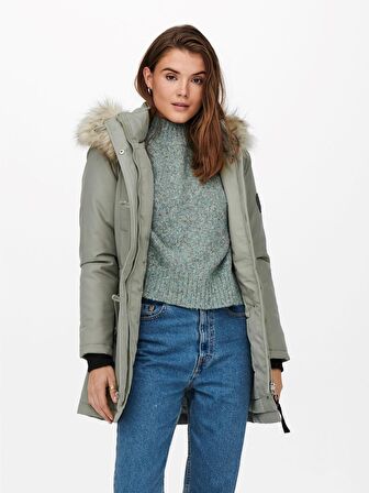Only Kadın Uzun Kapüşonlu Kürklü Mont Parka - 15213755