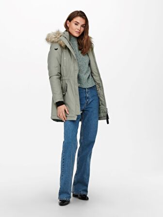 Only Kadın Uzun Kapüşonlu Kürklü Mont Parka - 15213755