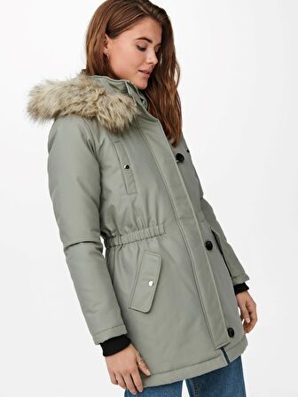 Only Kadın Uzun Kapüşonlu Kürklü Mont Parka - 15213755