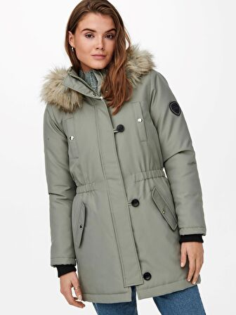 Only Kadın Uzun Kapüşonlu Kürklü Mont Parka - 15213755