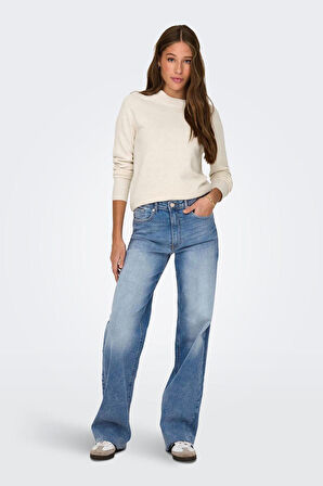 Only Kadın Onlrıca Sıfır Yaka Örgü Kazak 15204279 Kemik