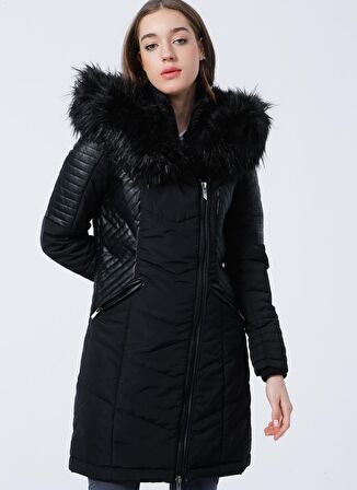 Only Siyah Kadın Kaban ONLTTE FUR HOOD COAT OTW