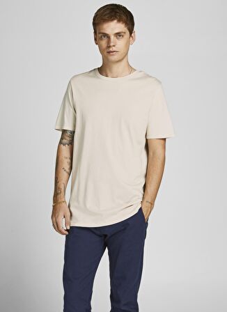 Jack & Jones Bisiklet Yaka Düz Bej Erkek T-Shirt 12156101_JJEORGANIC BASIC TEE SS O-