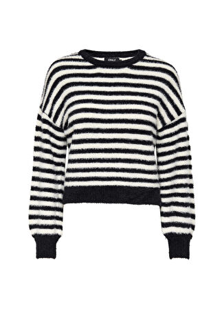 Only O Yaka Normal Çizgili Siyah Kazak Kadın ONLPIUMO L/S PULLOVER KNT NOOS