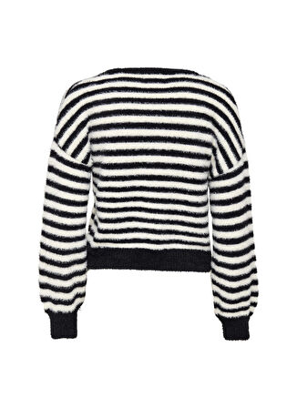 Only O Yaka Normal Çizgili Siyah Kazak Kadın ONLPIUMO L/S PULLOVER KNT NOOS