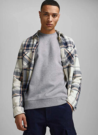 Jack & Jones Düz Yaka Gri Erkek Sweatshırt 12181903_JJEBASIC SWEAT CREW NECK N