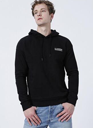 Jack & Jones 12204873_Jcoray Sweat HoodKapüşonlu Relaxed Baskılı Siyah Erkek Sweatshirt