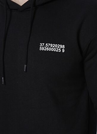 Jack & Jones 12204873_Jcoray Sweat HoodKapüşonlu Relaxed Baskılı Siyah Erkek Sweatshirt