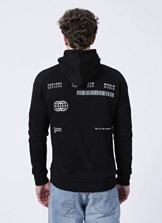 Jack & Jones 12204873_Jcoray Sweat HoodKapüşonlu Relaxed Baskılı Siyah Erkek Sweatshirt