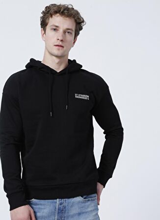 Jack & Jones 12204873_Jcoray Sweat HoodKapüşonlu Relaxed Baskılı Siyah Erkek Sweatshirt