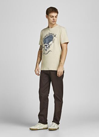 Jack & Jones 12205684_Jordome Tee Bisiklet Yaka Standart Kalıp Baskılı Krem Erkek T-Shirt