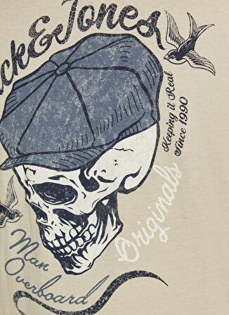 Jack & Jones 12205684_Jordome Tee Bisiklet Yaka Standart Kalıp Baskılı Krem Erkek T-Shirt