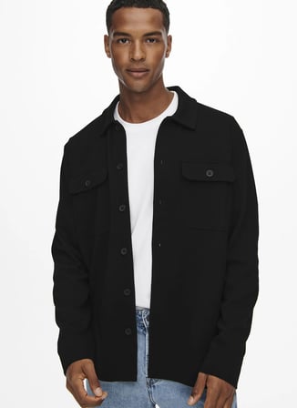 Only & Sons Normal Siyah Düz Erkek Gömlek ONSNEWKODYL OVERSHIRT SWEAT NOOS