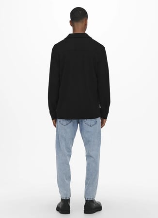 Only & Sons Normal Siyah Düz Erkek Gömlek ONSNEWKODYL OVERSHIRT SWEAT NOOS