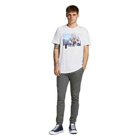 Jack & Jones 12206628_Jconate Ss Tee Crew Neck O Yaka Regular Fit Baskılı Beyaz Erkek T-Shirt