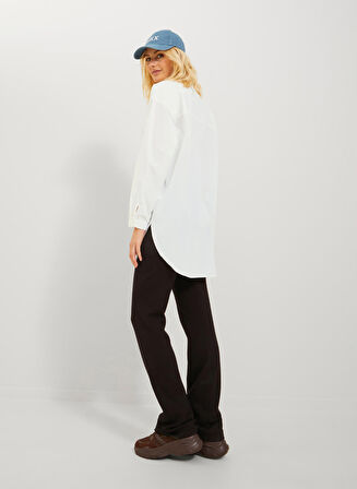 JJXX Bol Kesim Gömlek Yaka Düz Beyaz Kadın Gömlek JXMISSION LS OVERSIZE SHIRT NOOS