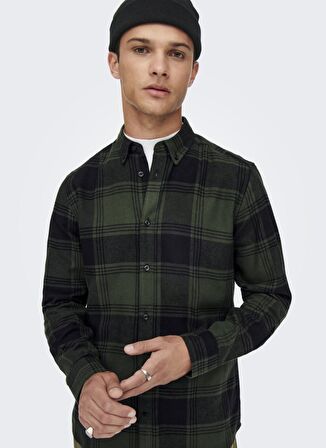 Only & Sons Düz Koyu Gri Erkek Gömlek 22022446_ONSSOLL LS CHECK SHIRT