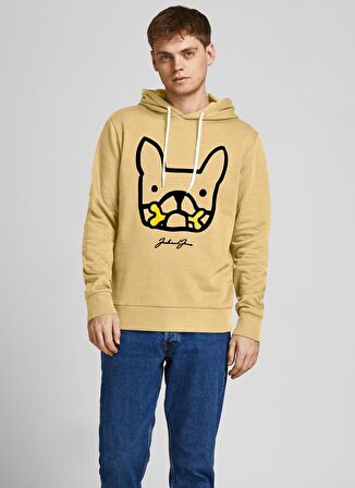 Jack & Jones 12207655_Jormate Sweat Hood Fst Kapüşonlu Regular Fit Baskılı Sarı Erkek Sweatshirt