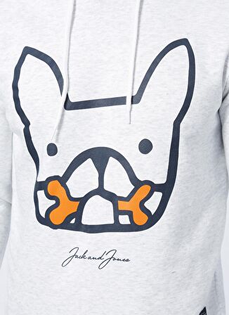 Jack & Jones 12207655_Jormate Sweat Hood Fst Kapüşonlu Regular Fit Baskılı Beyaz Erkek Sweatshirt
