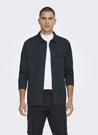 Only & Sons Düz Koyu Lacivert Erkek Gömlek 22021279_ONSNEWKODYL OVERSHIRT SWEA