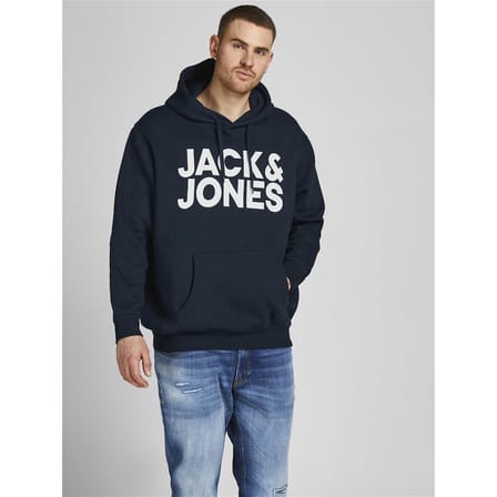 Jack&Jones Kapüşonlu Büyük Beden Lacivert Erkek Sweatshirt 12163777