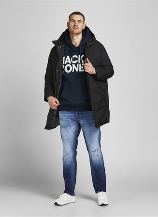 Jack & Jones Kapüşon Yaka Lacivert Erkek Sweatshırt 12163777_JJECORP LOGO SWEAT HOOD NO