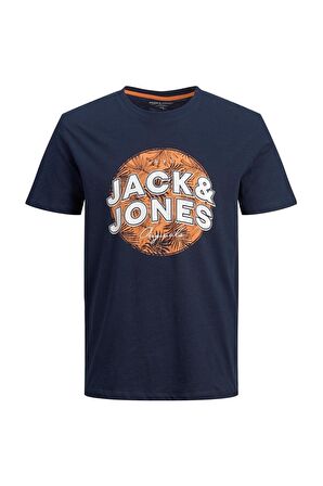 Jack & Jones 12205787_Jorbloomer Branding Tee Bisiklet Yaka Standart Kalıp Baskılı Lacivert Erkek T