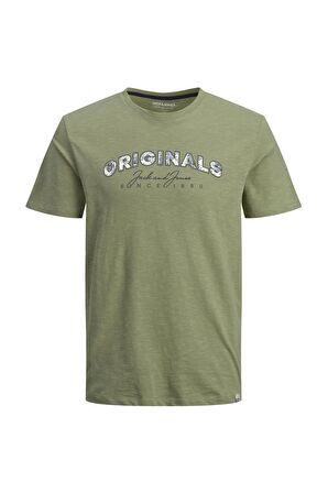 Jack & Jones 12205787_Jorbloomer Branding Tee Bisiklet Yaka Standart Kalıp Baskılı Yeşil Erkek T-Sh