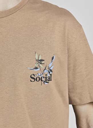 Jack & Jones 12205878_Jorflows Tee Ss Crew Neck Bisiklet Yaka Relaxed Baskılı Kahve Erkek T-Shirt