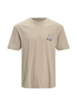 Jack & Jones 12205878_Jorflows Tee Ss Crew Neck Bisiklet Yaka Relaxed Baskılı Kahve Erkek T-Shirt