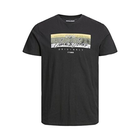 Jack & Jones Bisiklet Yaka Baskılı Siyah Erkek T-shırt 12205503