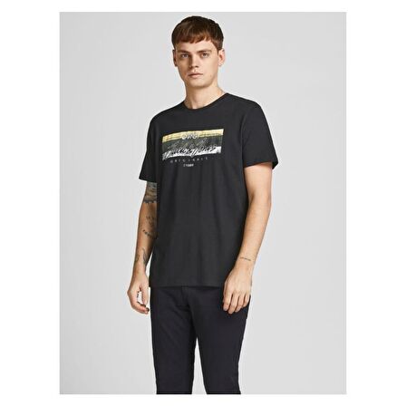 Jack & Jones Bisiklet Yaka Baskılı Siyah Erkek T-shırt 12205503
